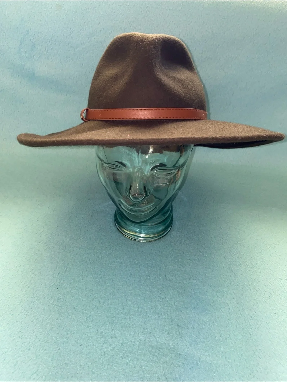FOREVER 21 Fedora wide brim felt olive green brown faux leather band size OSFA